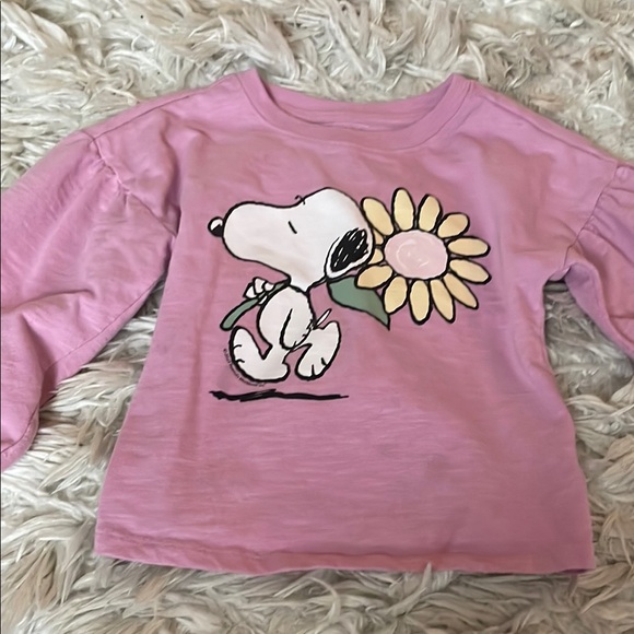 Long Sleeve Pink Tee with Snoopy Graphic and Sunflower - Picture 1 of 1
